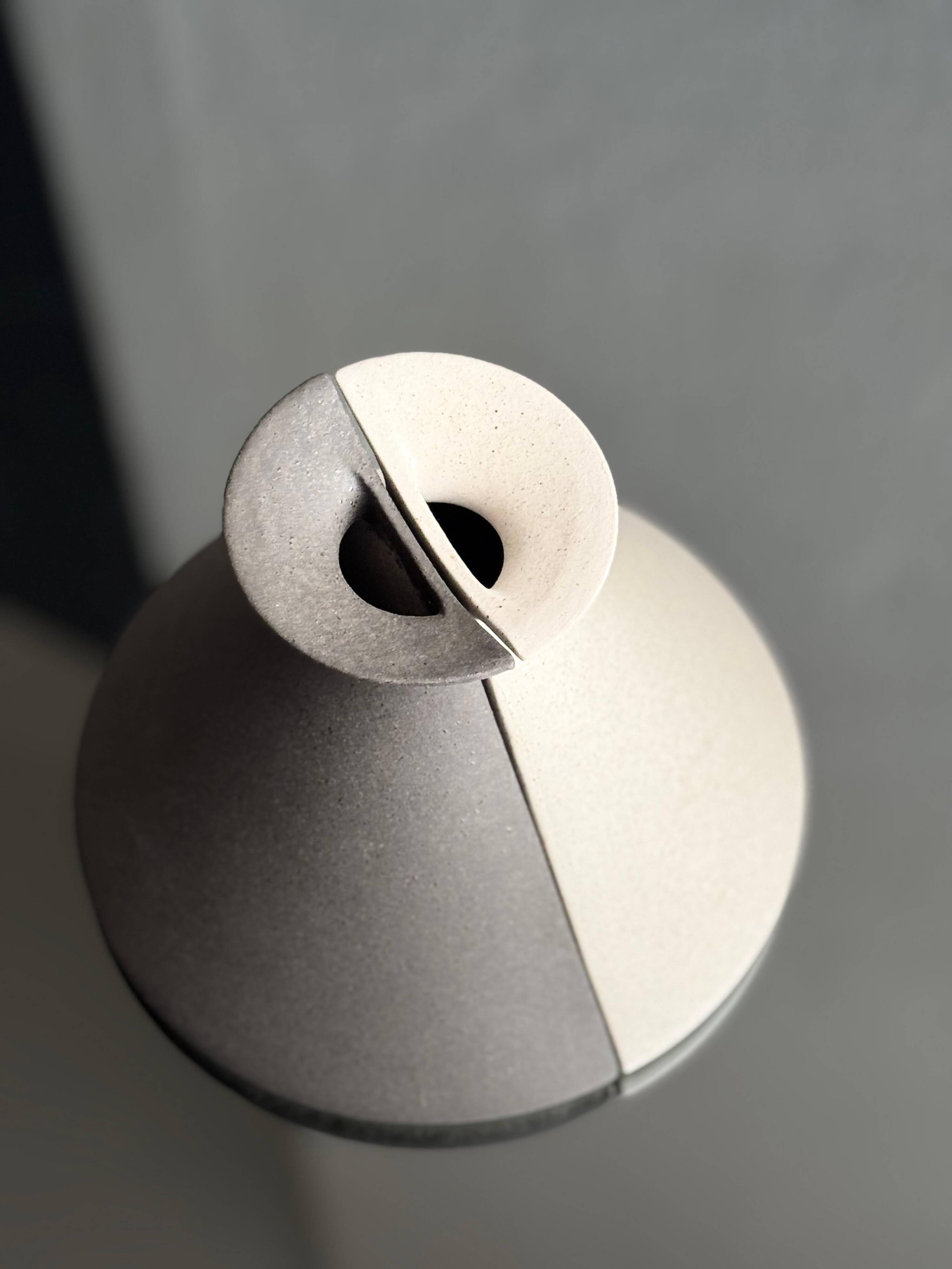Pair of cream and grey ceramic vases from the 1970s