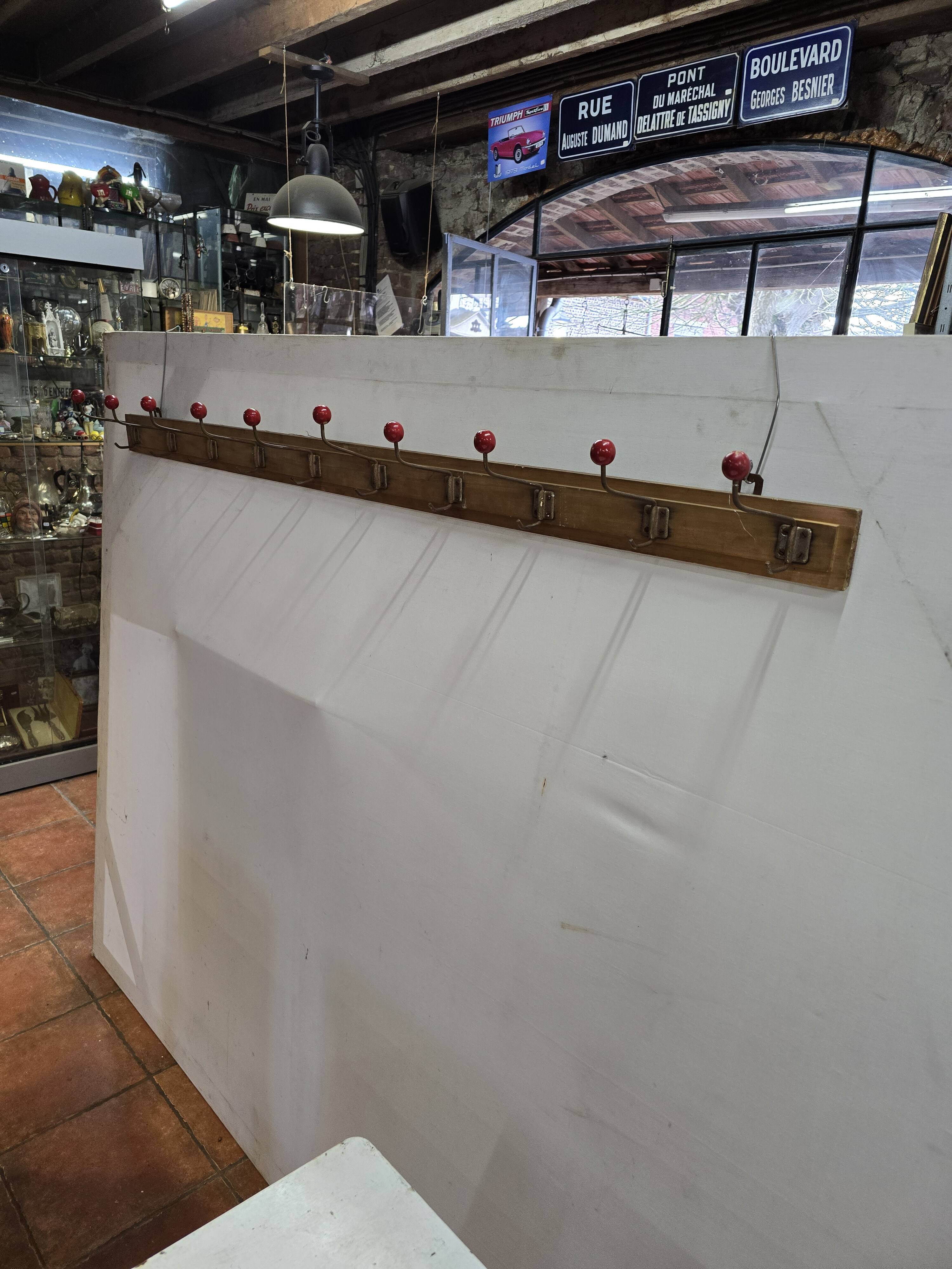 1960s school coat rack with 10 hooks