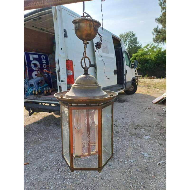 Brass and crystal pendant light