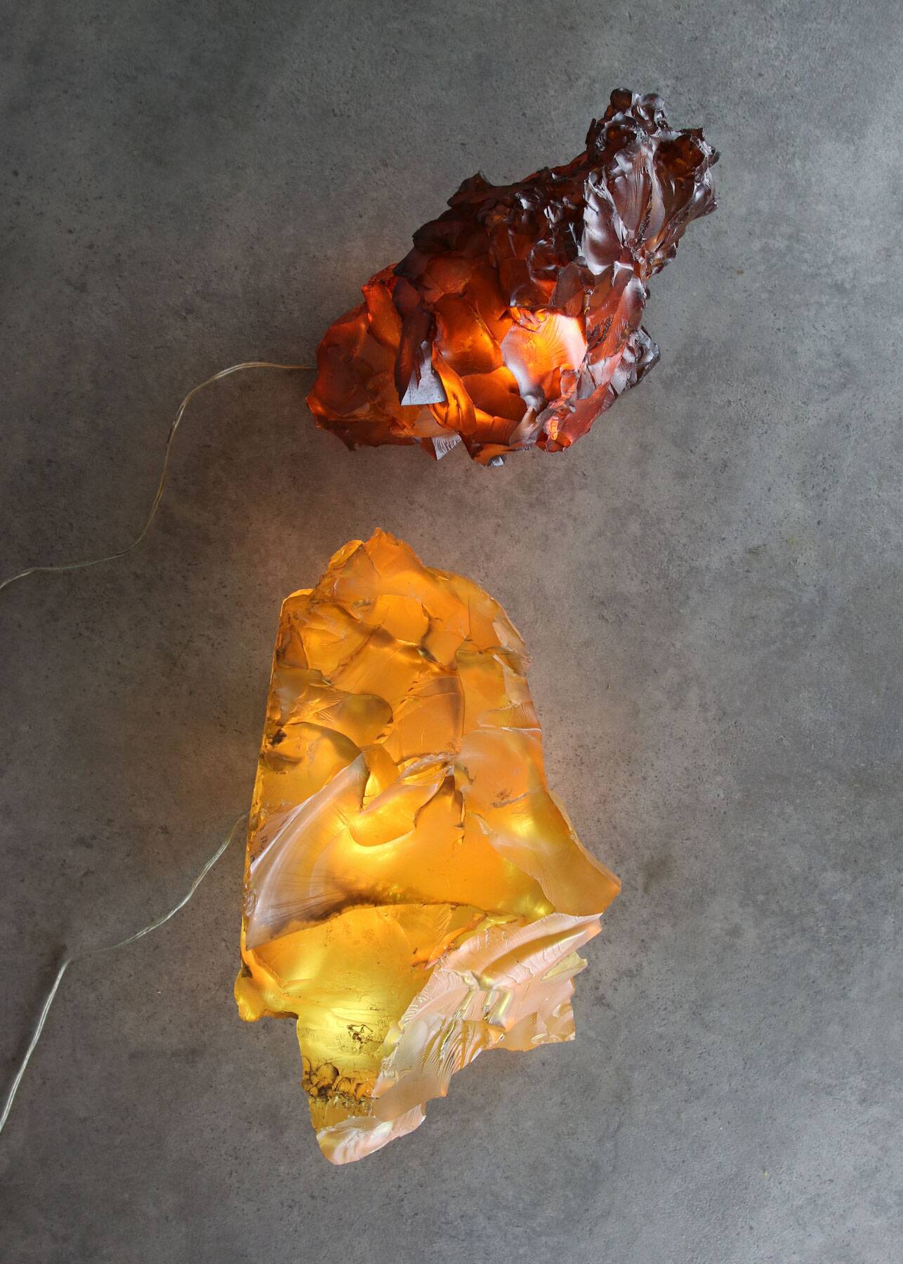 Vintage Italian Orange & Yellow Sculpture Lamps, 70s, set of 2