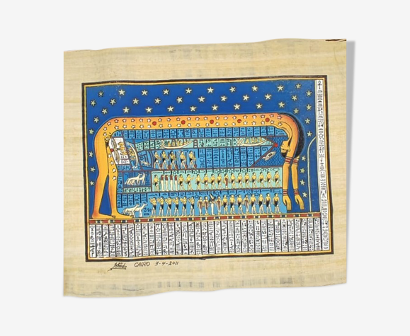 Papyrus original fait et peint à la main en Egypte représentant la déesse Nout