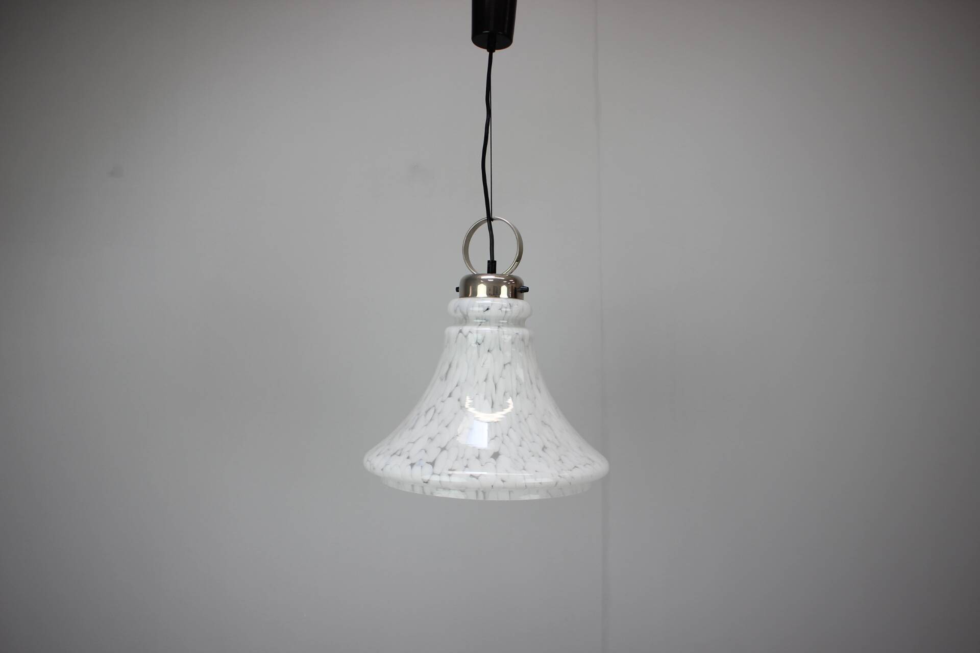 1970s Czechoslovak Adjustable Mid-Century Bell Form Glass Pendant Lamp