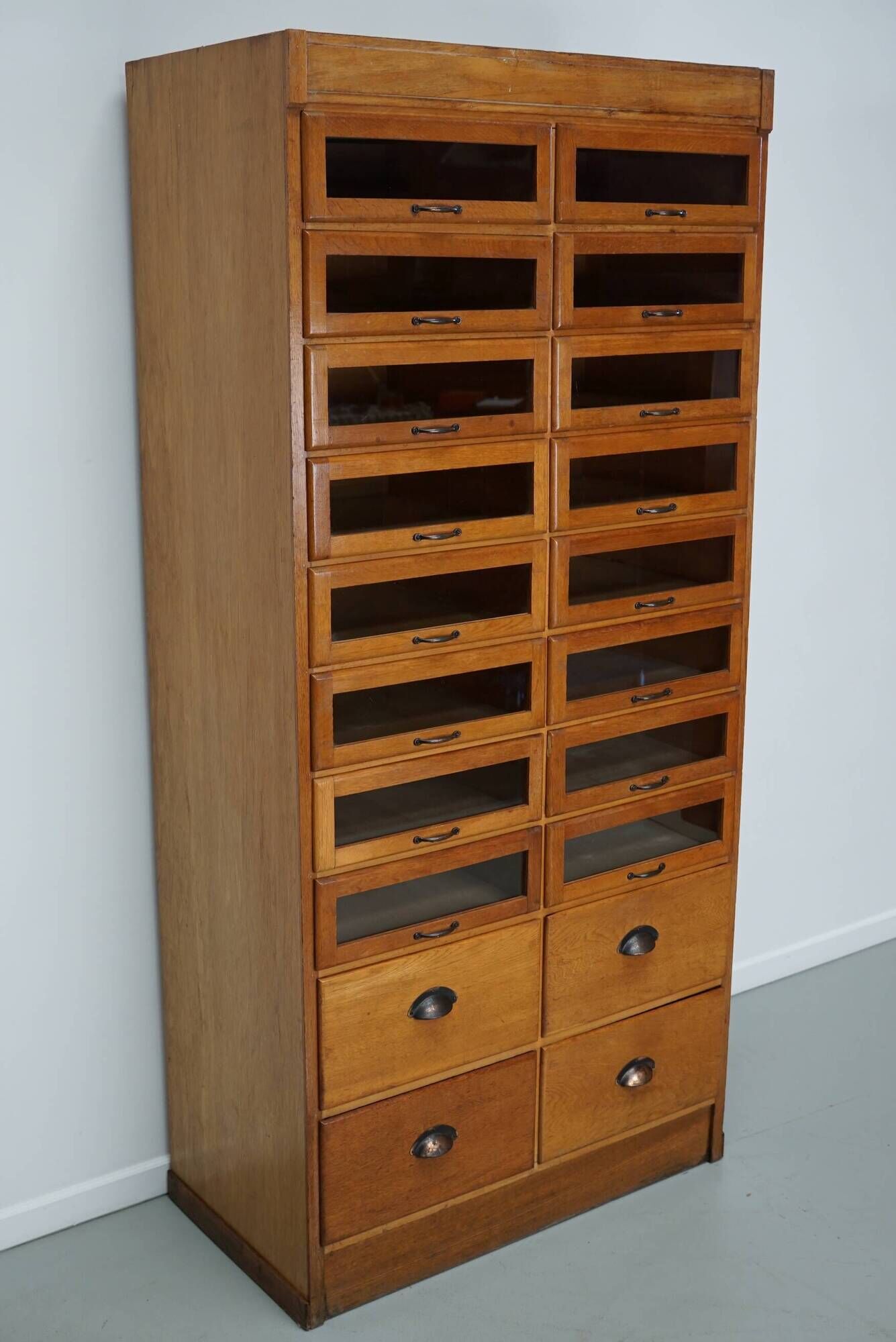 English Haberdashery Shop Cabinet with Glass Fronted Drawers, Circa 1930s