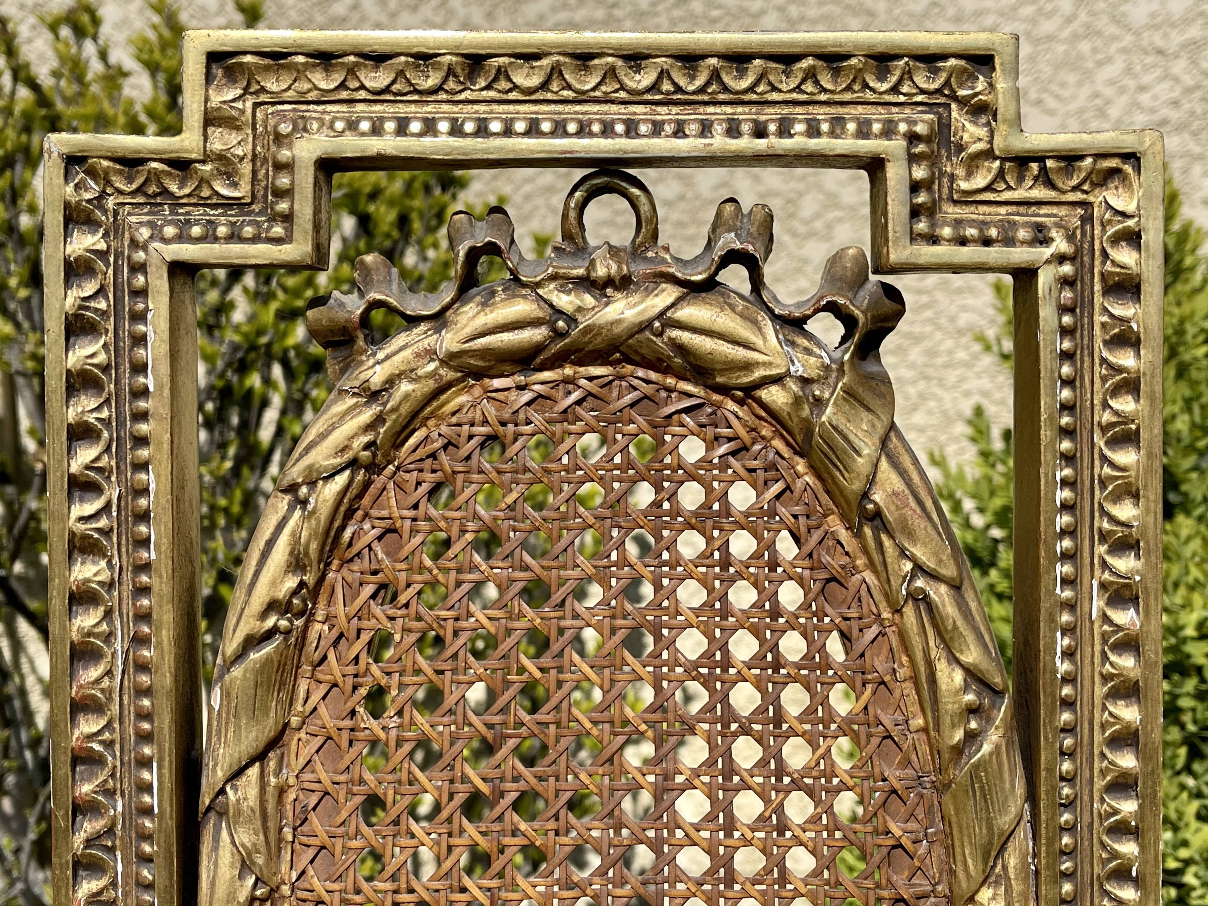 Pair of Golden Wood Chairs - Louis XVI Style Cannage