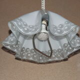 Suspension vintage en verre & plexiglas blanc au cordon extensible