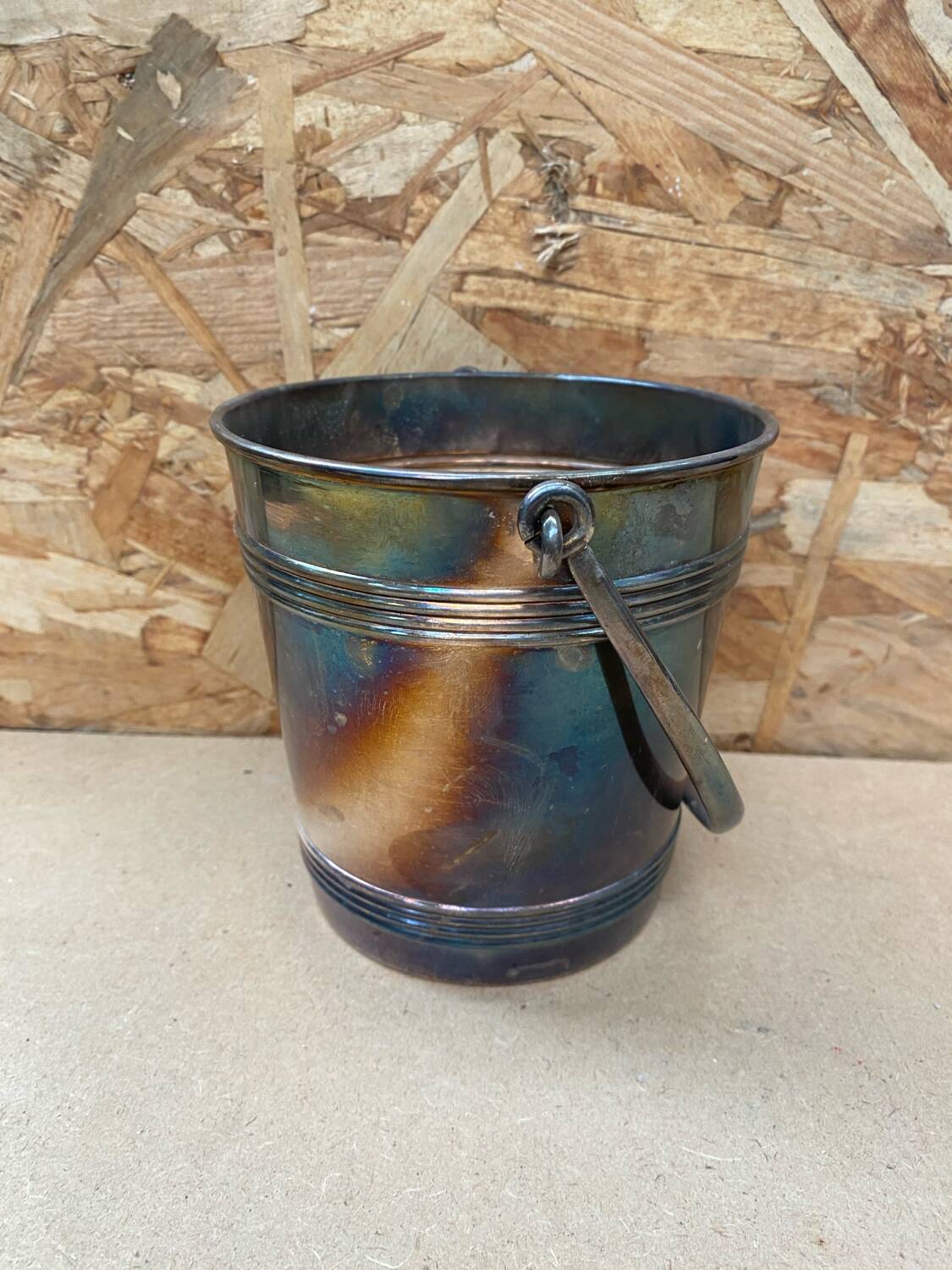 Old christofle ice bucket silver metal cooler + handle france #b210