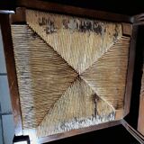 Breton dining room table with 2 extensions and 6 chairs with carved Breton characters