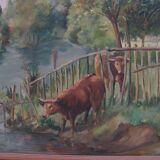 Oil on canvas, cows in the meadow, Maurice Godin