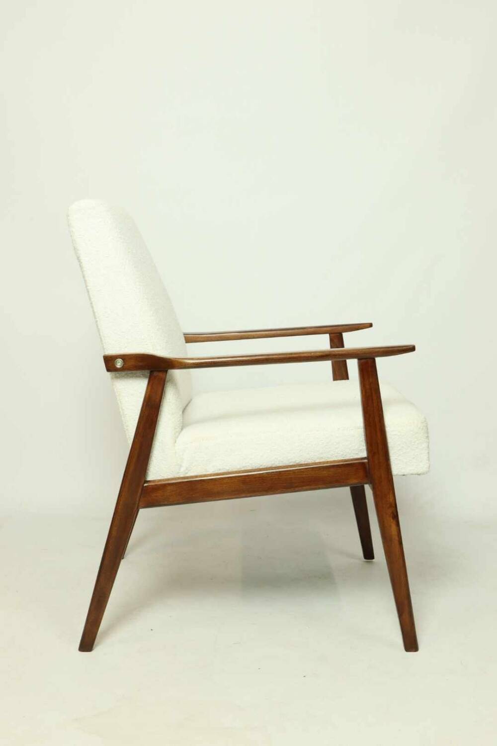 Vintage Armchair Lounge chair White Bouclette Wooden Armchair Mid Century Modern