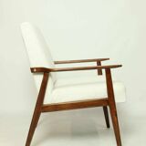 Vintage Armchair Lounge chair White Bouclette Wooden Armchair Mid Century Modern