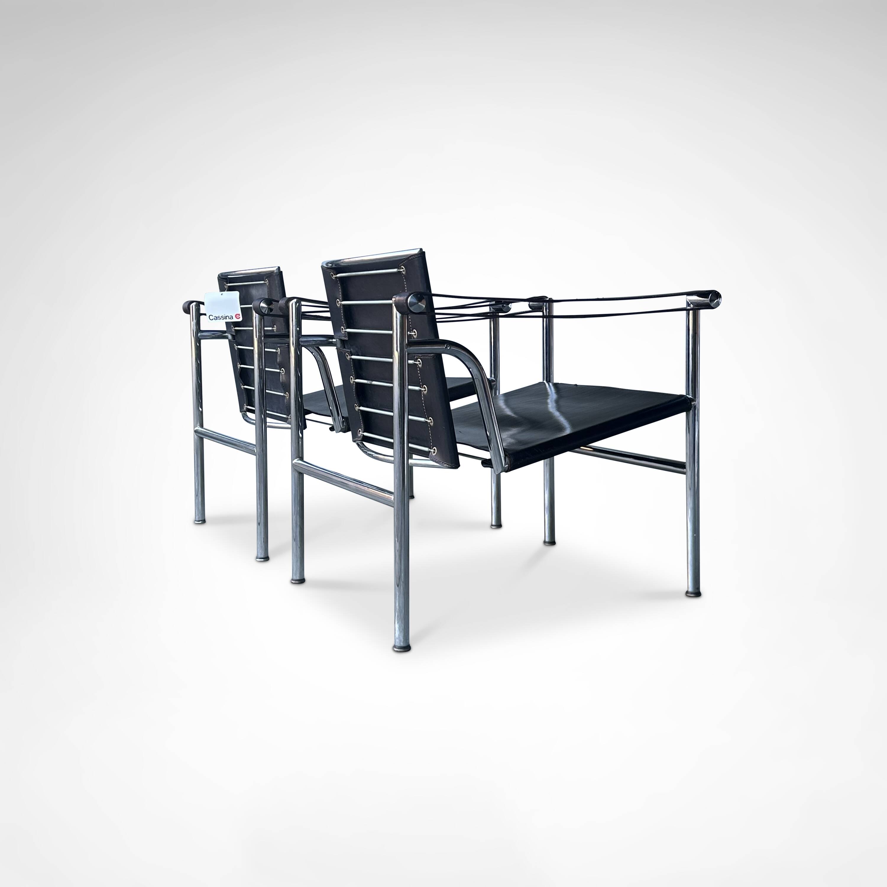 early number LC1 armchair by Le Corbusier et al for Cassina 1970s, set of 2
