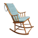Mid century wooden rocking chair with blue upholstery  1960s