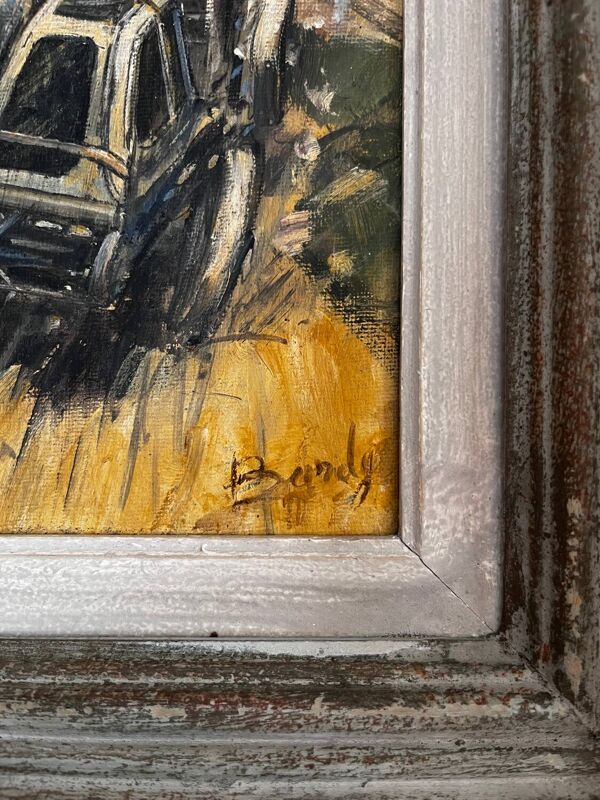 Tableau Grand Prix, course automobile, Paulette Bardy, années 40