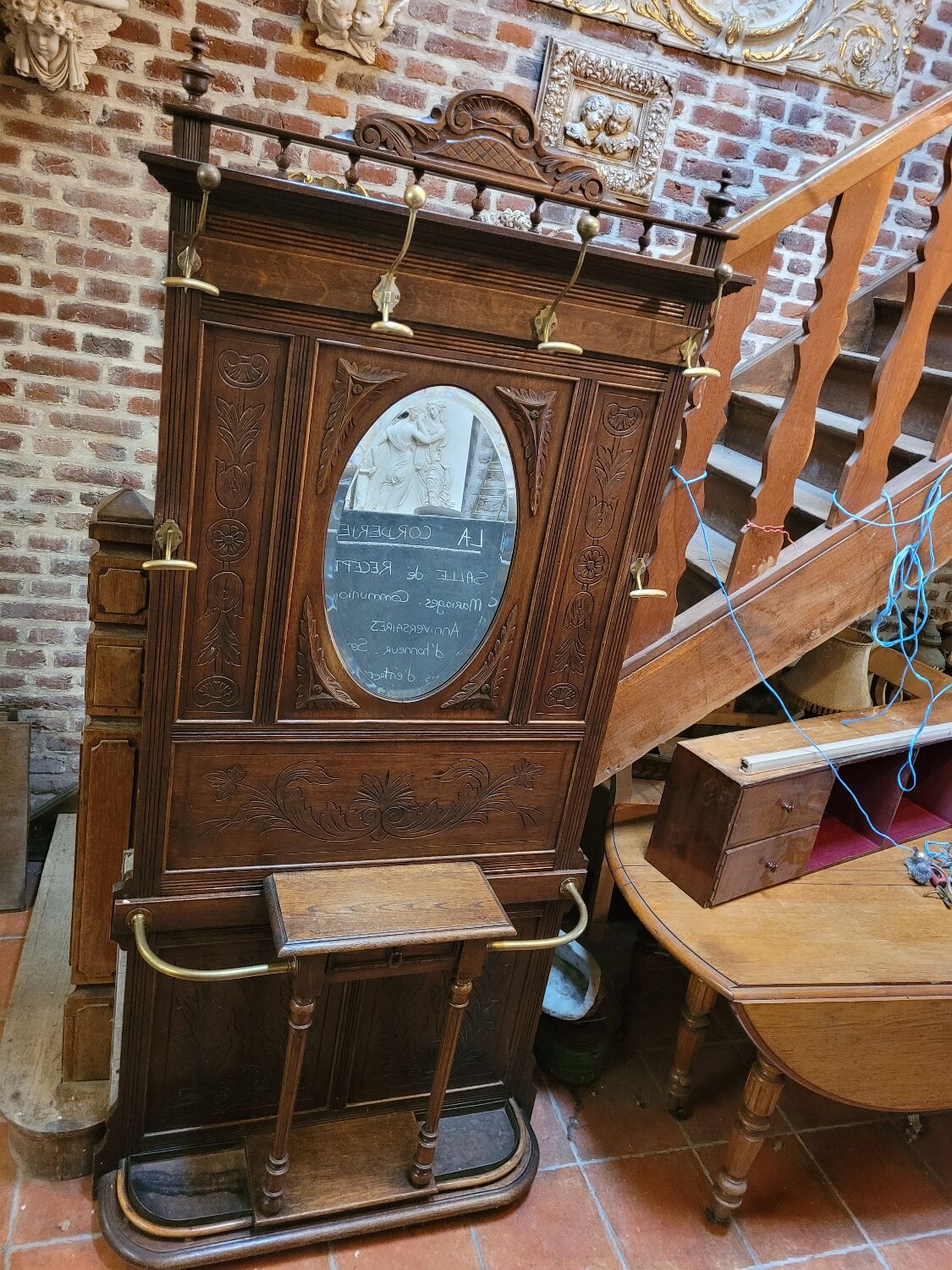 Old oak cloakroom or coat rack