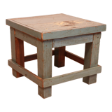 Table de chevet d'atelier en teck birman patine bleue d'origine