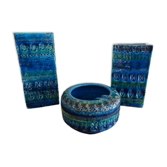 Set of 3 vintage ceramic pieces Aldo Londi for bitossi .
