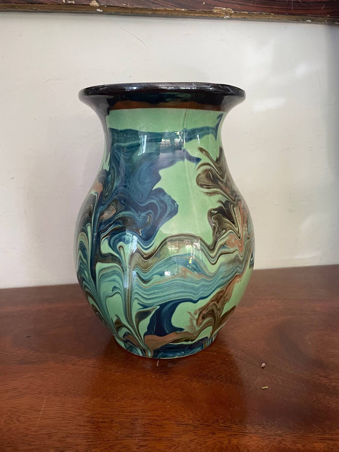 Vintage flamed glazed terracotta vase