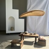 Rattan suspension or shade in the shape of a braided undulating circular tray d:80