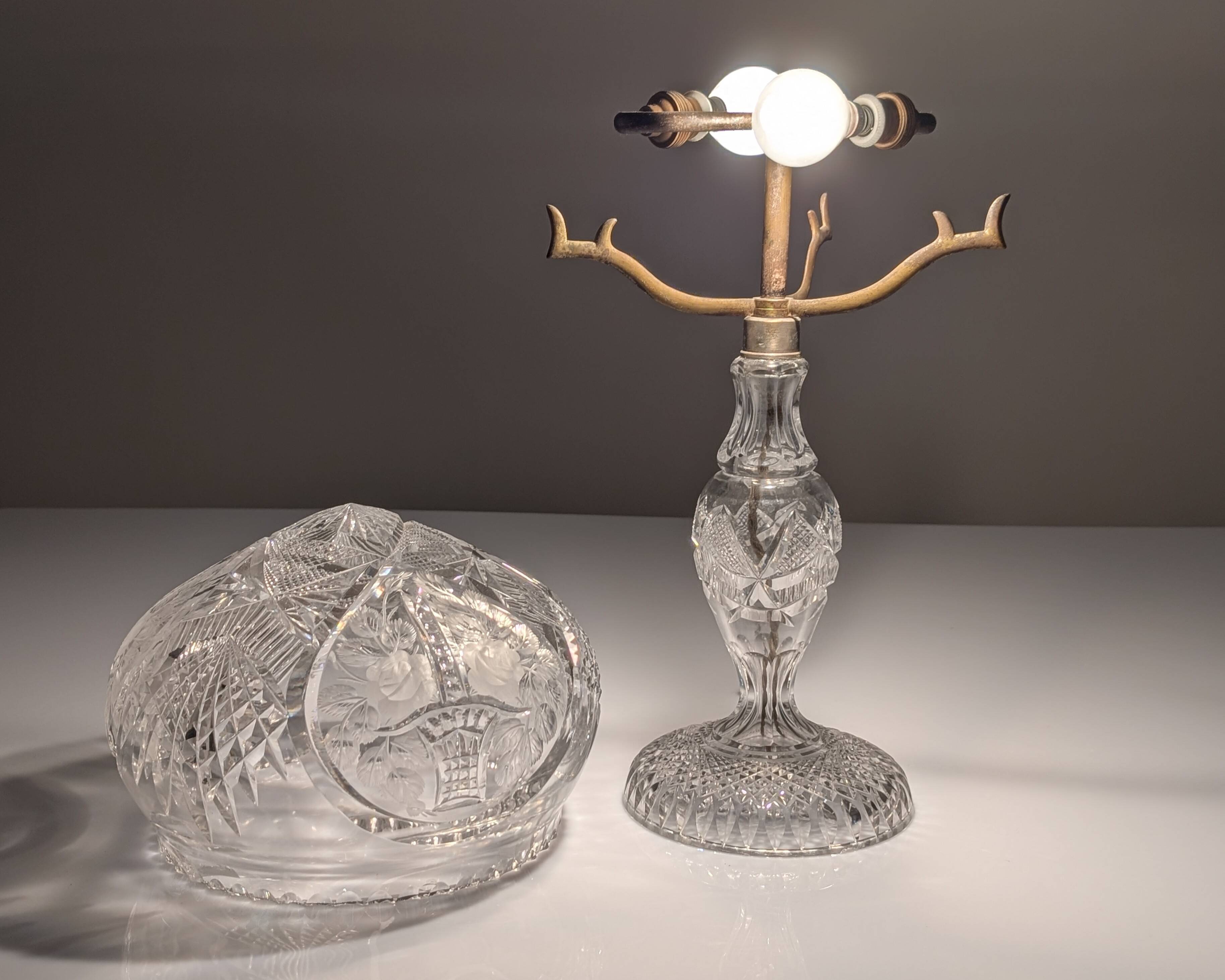 French Art Deco Cut Crystal 'Mushroom' Table Lamp, 1920s