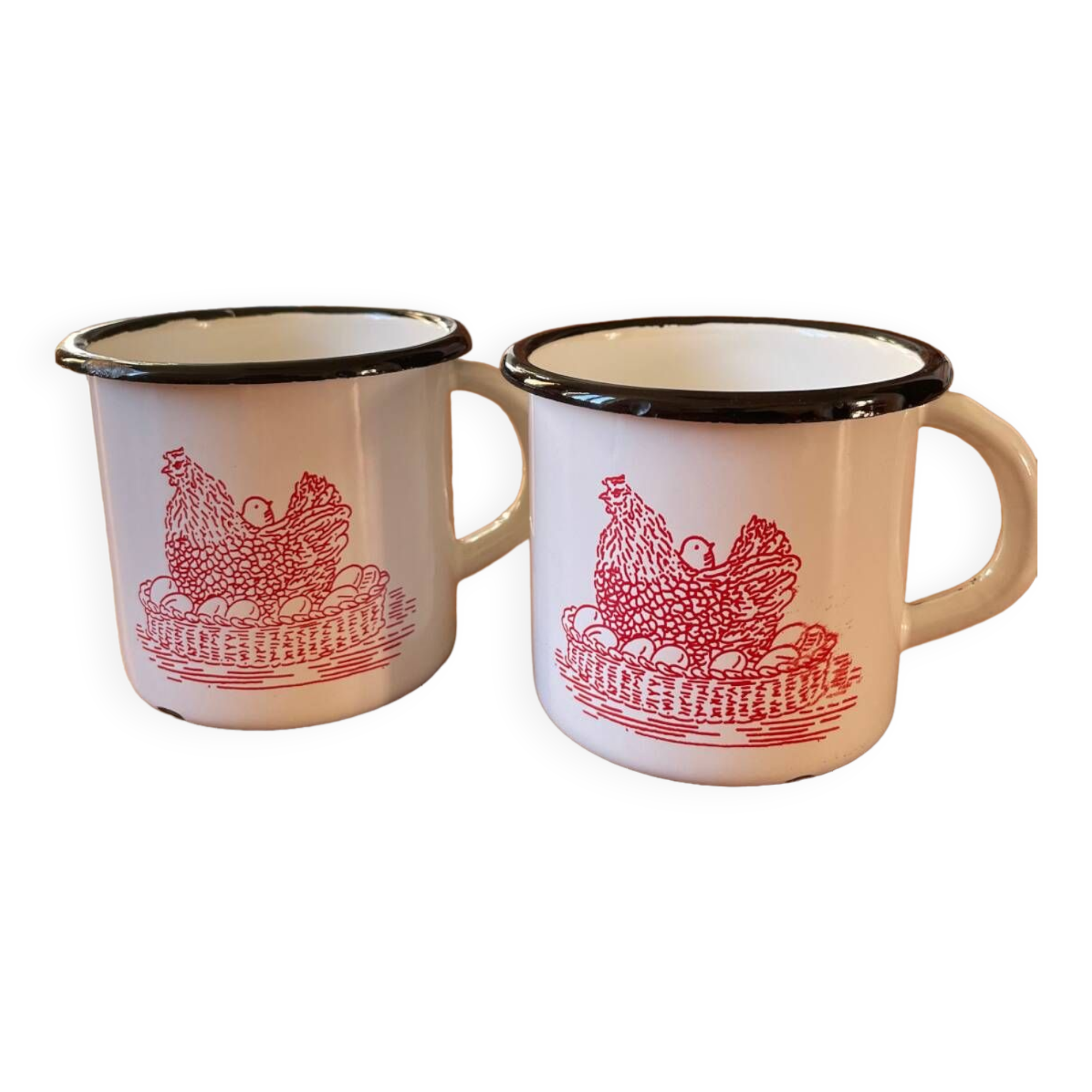 Duo of Geneviève Lethu enameled cups