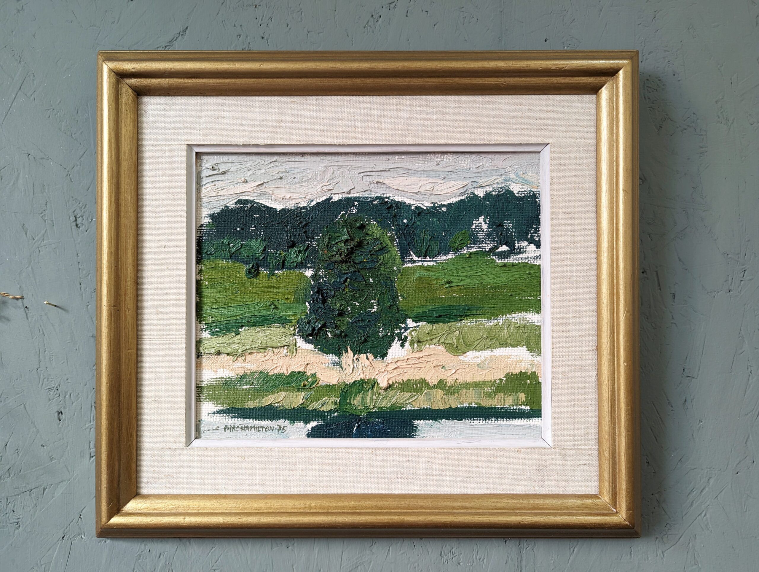 Mid-Century Modern "Green Grove", Vintage Swedish Landscape Oil Painting, Framed