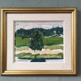 Mid-Century Modern "Green Grove", Vintage Swedish Landscape Oil Painting, Framed