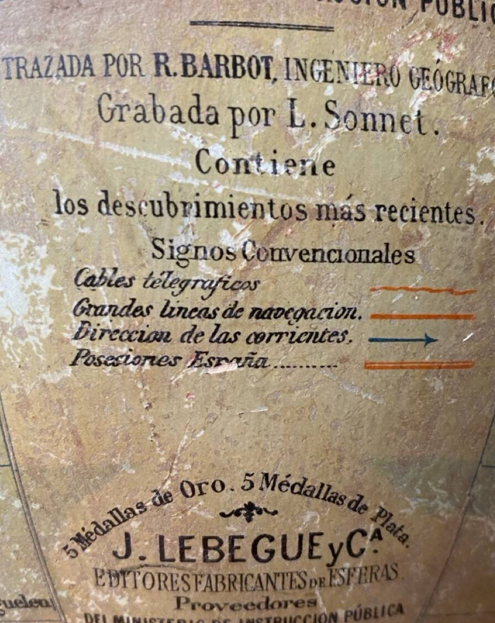 Ancien Globe Terrestre J. Lebègue & Cie, Paris — Environ 1885 / 1890 (Édition