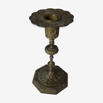 Vintage floral decor brass candlestick