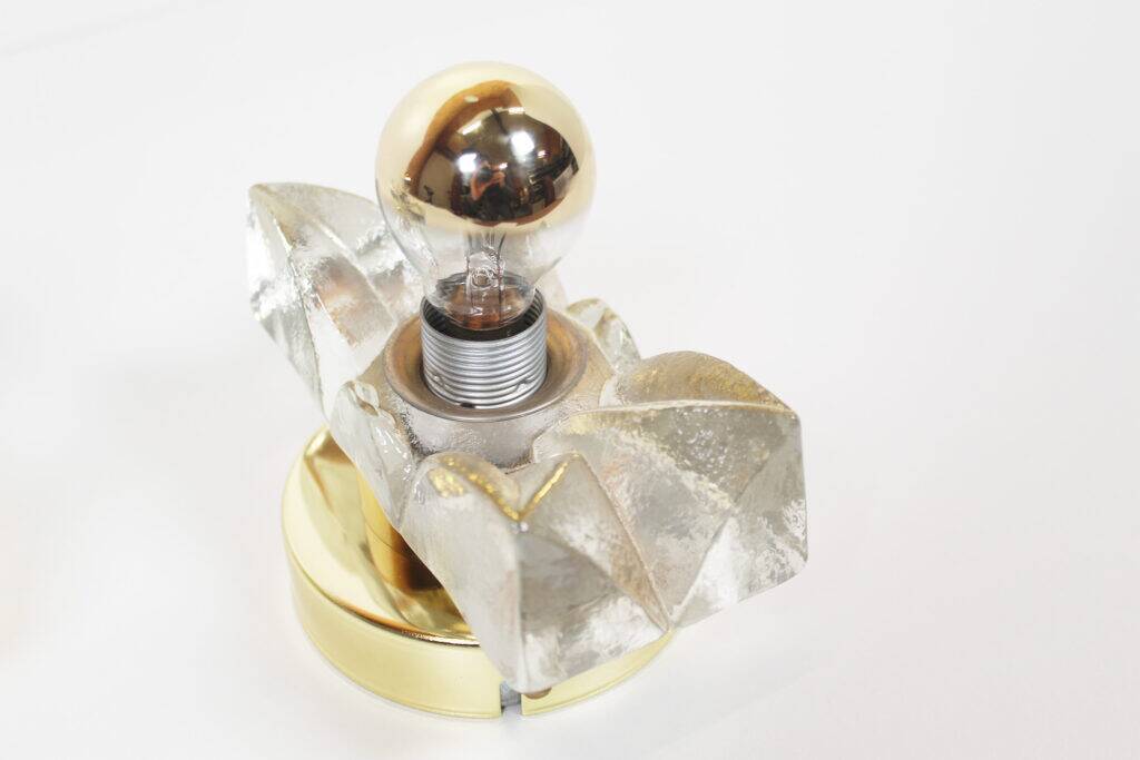 Set (2) of 1970s petite brass & glass wall lights by Sische