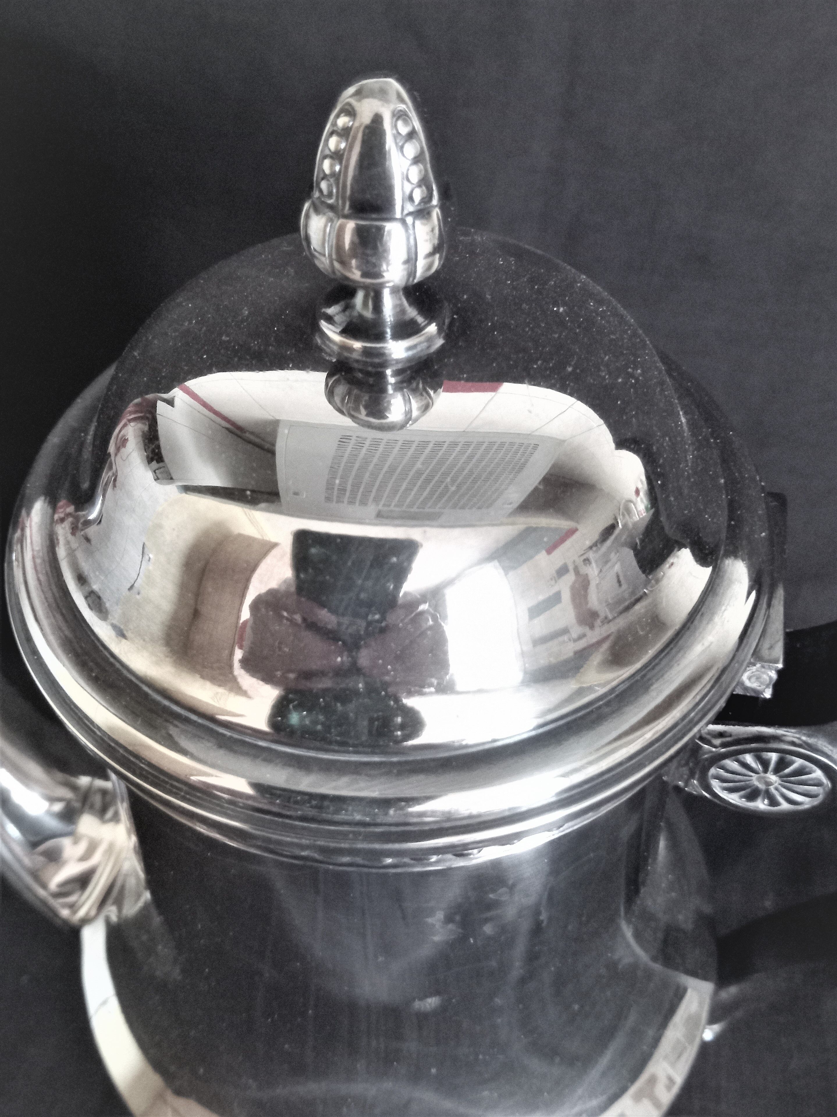 Tea and coffee set on tray, in silver metal Ercuis Goldsmith
