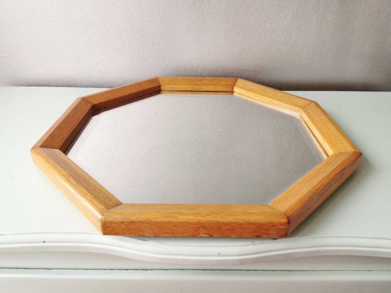 Vintage wooden mirror with cut glass, 80s (54 x 54 cm)