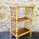 Wall shelf blond wood, bamboo, vintage rattan