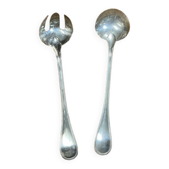 Silver metal salad cutlery Christofle pearl model