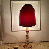 Lampe de table en soie rouge en soie rouge Art Nouveau français, années 1940