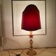 French Art Nouveau Crystal Red Silk Half Shade Table Lamp, 1940s