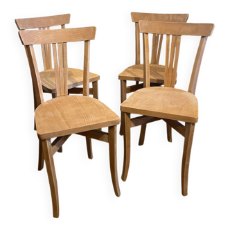 Set of 4 vintage bistro chairs in raw wood