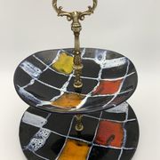 Vintage ceramic and brass cake display 1950s