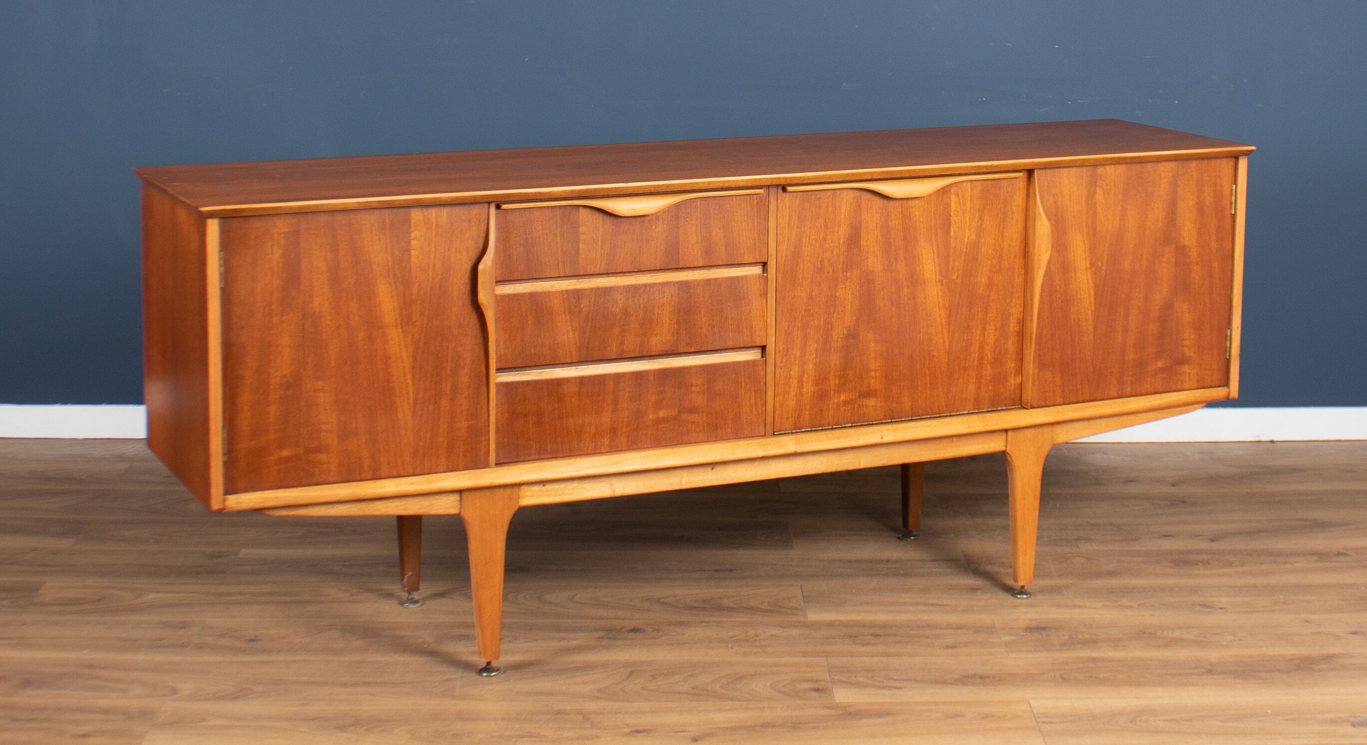 Retro teak 1960s jentique mid century sideboard with folded handles
