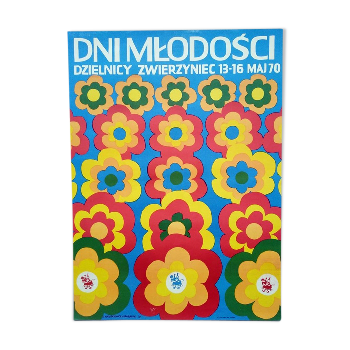 Affiche polonaise originale 1970 fleur vintage design polish poster