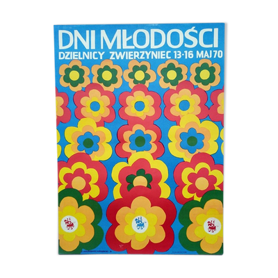 Affiche polonaise originale 1970 fleur vintage design polish poster