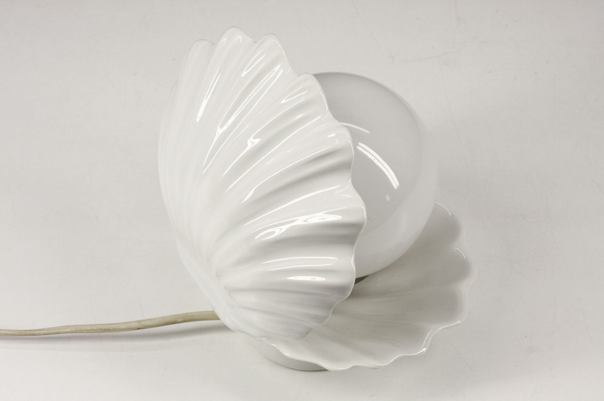Ceramic lamp shell vintage white manises Spain 70s