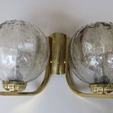 Paire d'appliques vintage doubles en laiton et verre, 1970