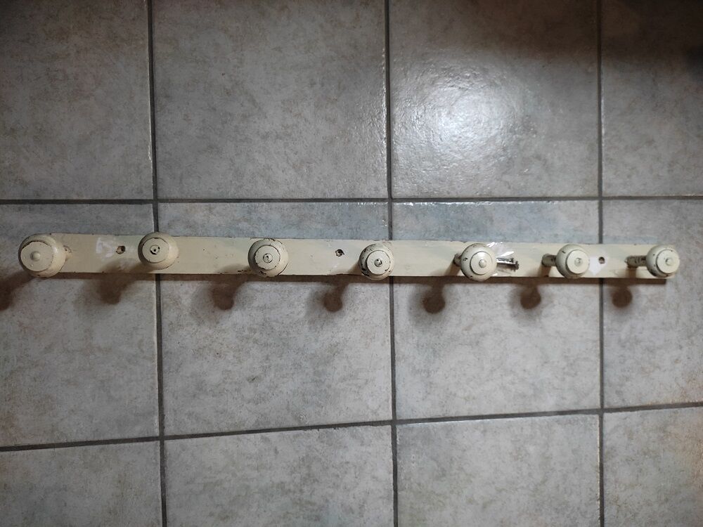Coat rack wood boarding 7 hooks patinated old vintage deco dp 1121b74