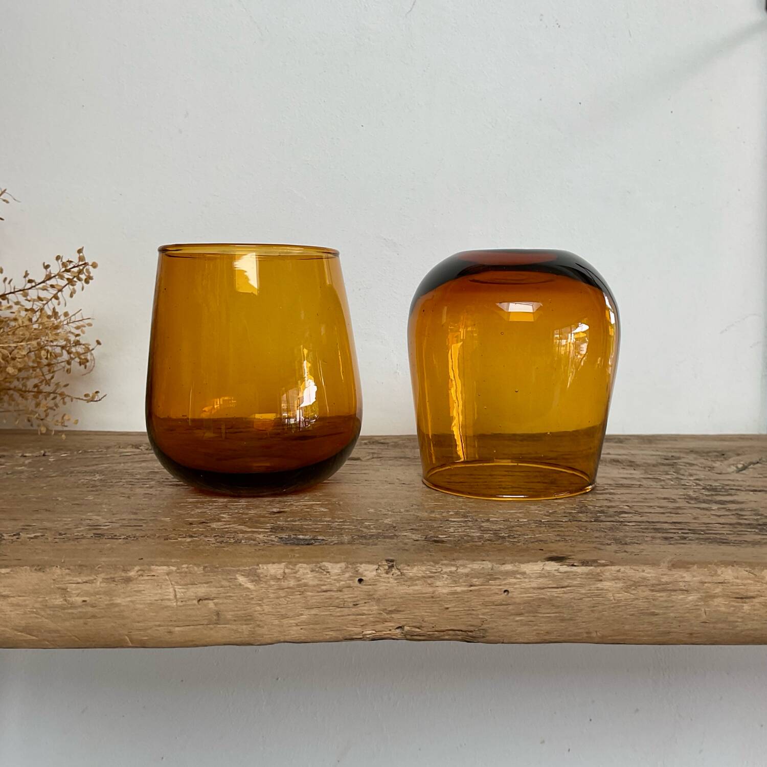 4 vintage amber bubble glasses