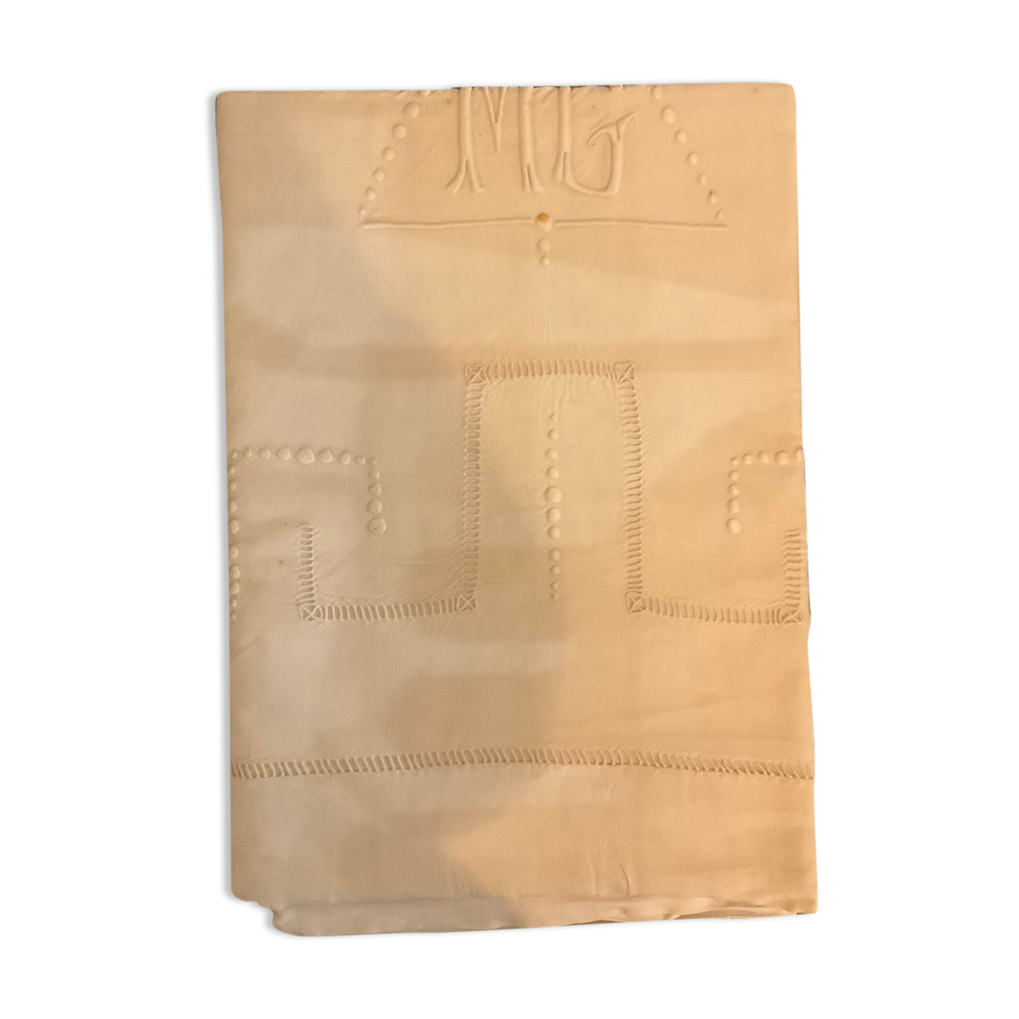 Old embroidered sheet.embroidered monogram MG.220x348