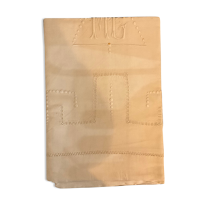 Drap brodé ancien, monogramme