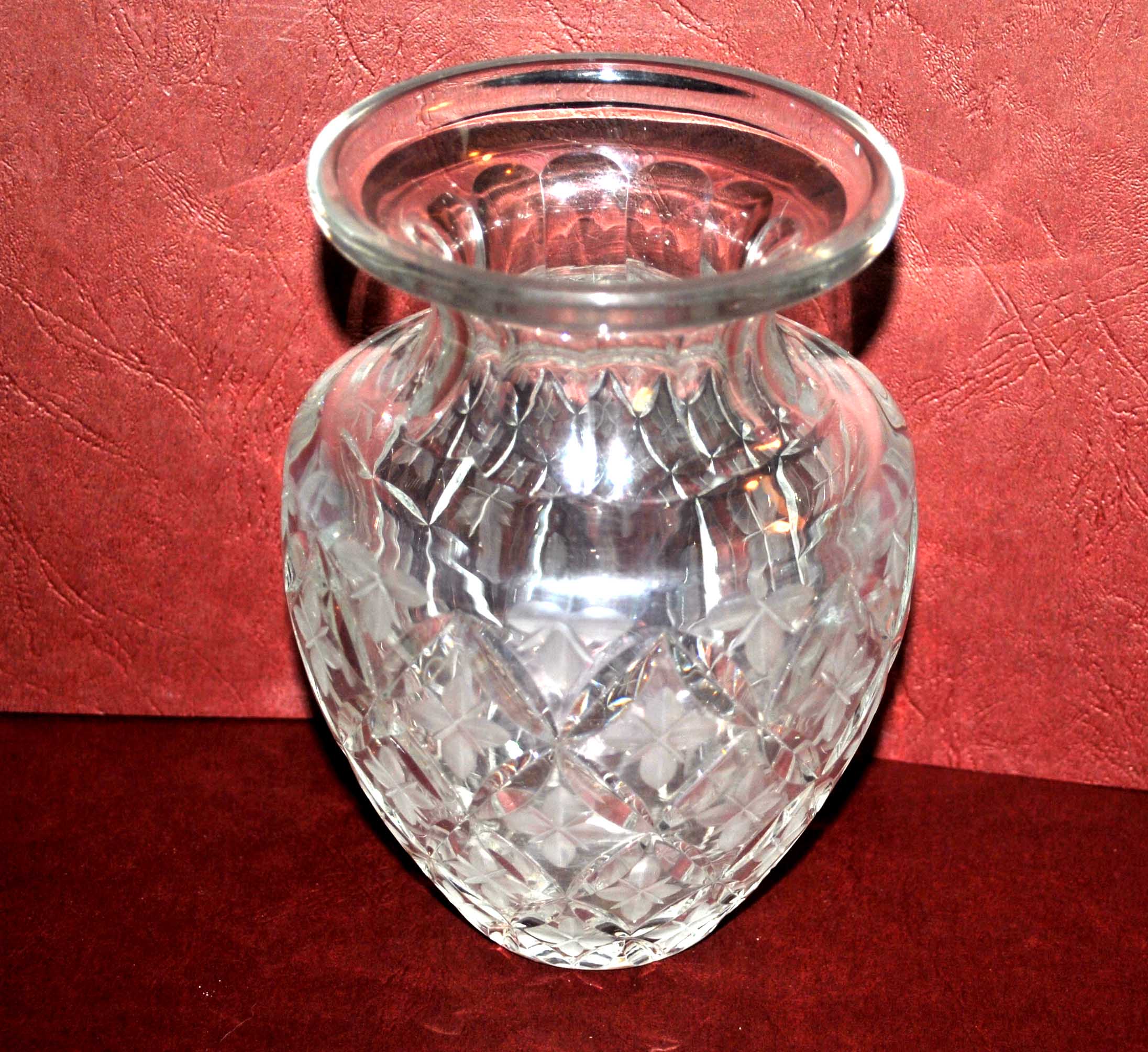 Bohemian crystal baluster vase - richly carved decoration engraved with clover