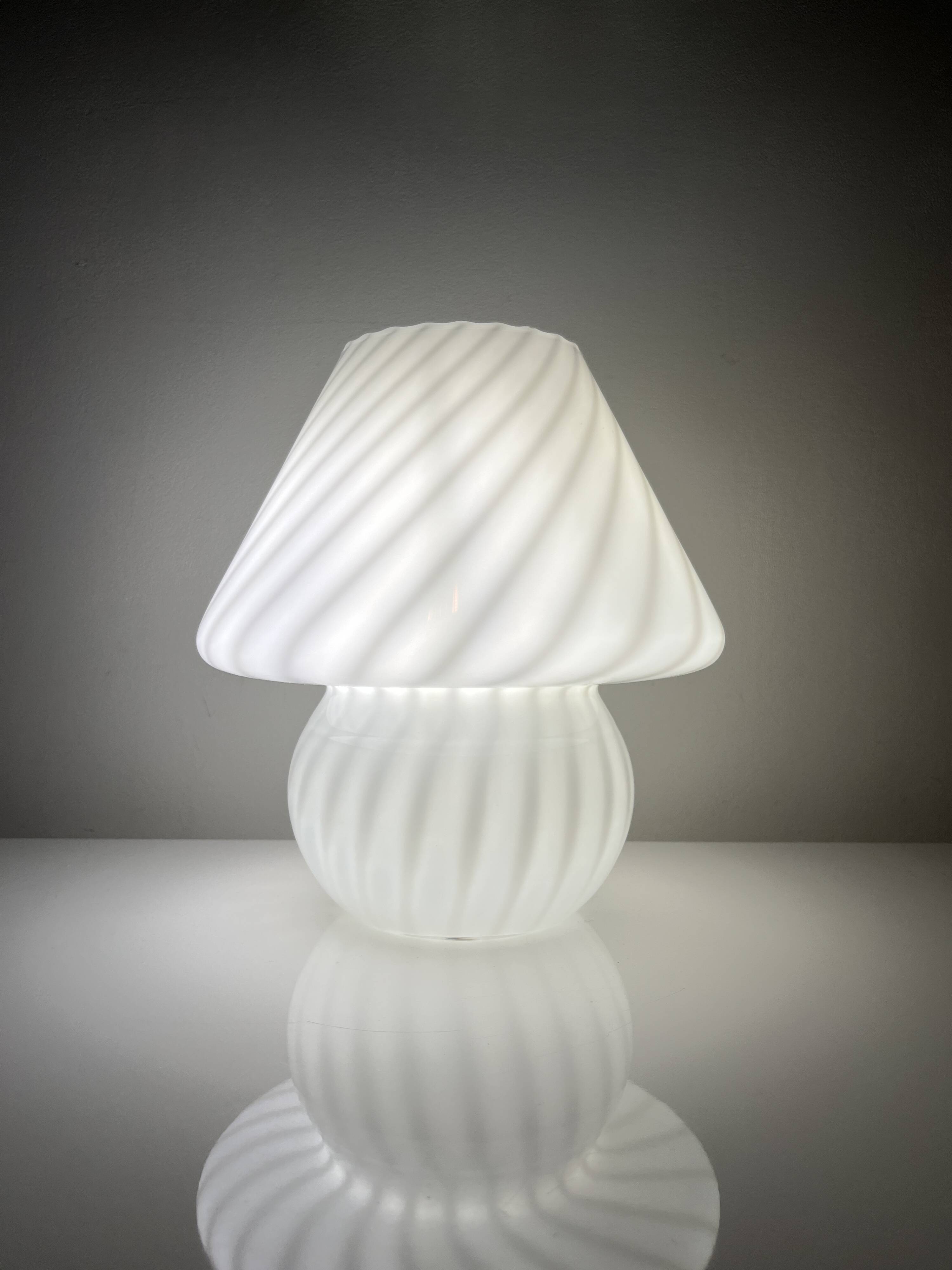 Vintage Murano Italy mushroom lamp with glossy white spiral decoration