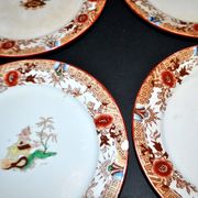 Sarreguemines dessert service 12 plates opaque earthenware bamboo polychrome Asian Chinese decor