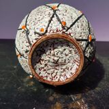 Ancient ceramic vase grey decor black, orange interior vintage green